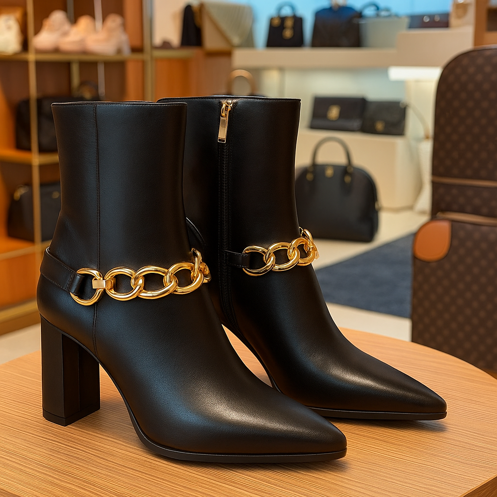 Bota Olivia Couro liso Alto bloco