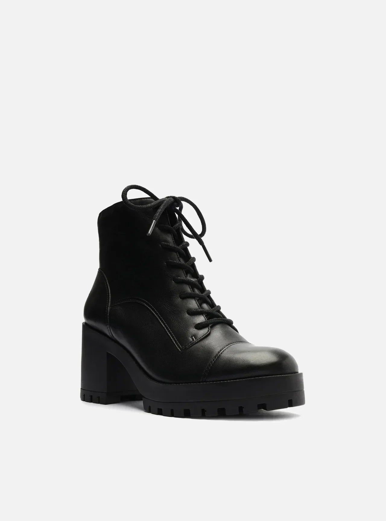 Bota Coturno Preta Couro Salto Bloco Tratorado