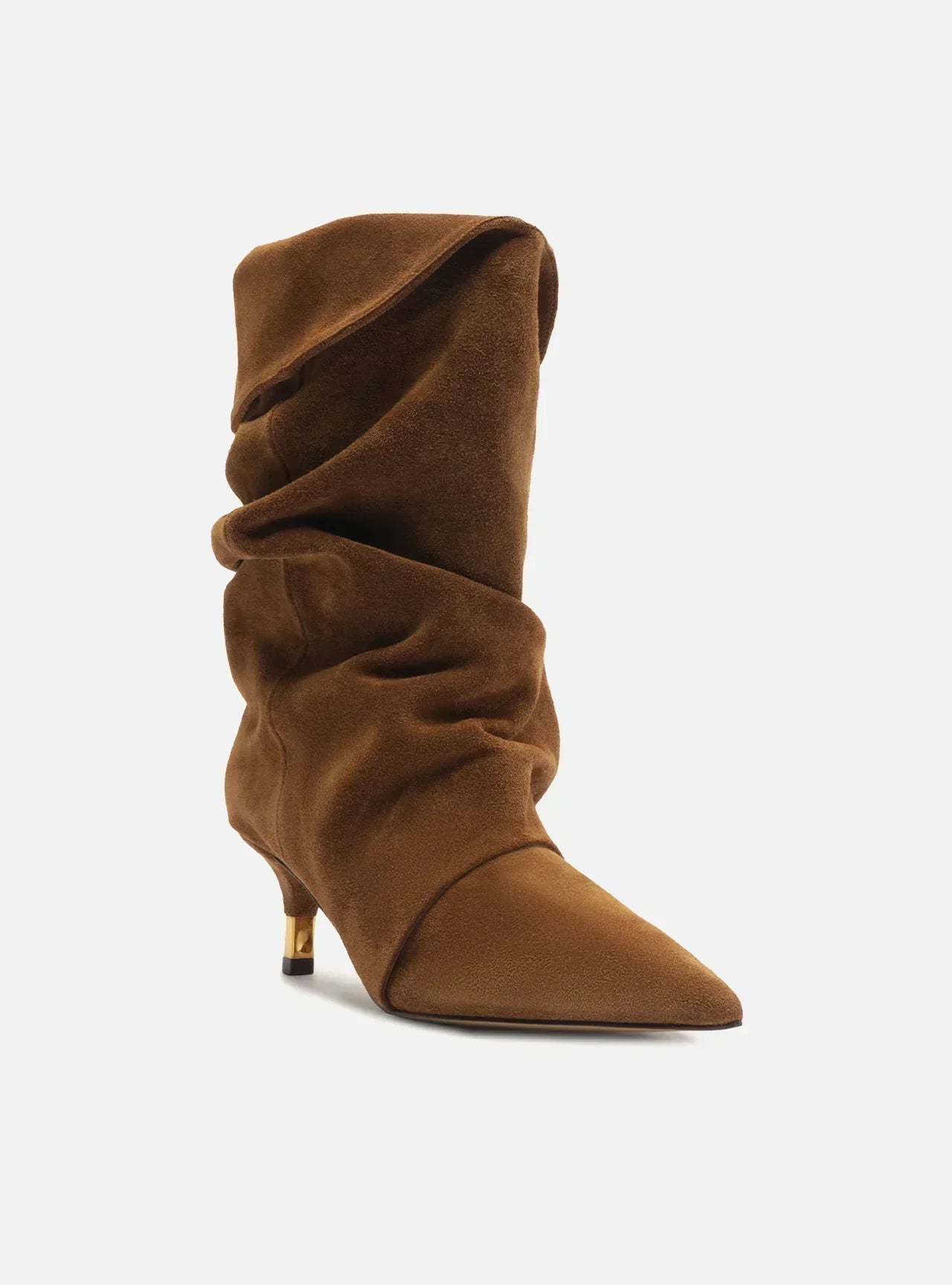 Bota Marrom Suede Cano Médio Salto Fino Slouch
