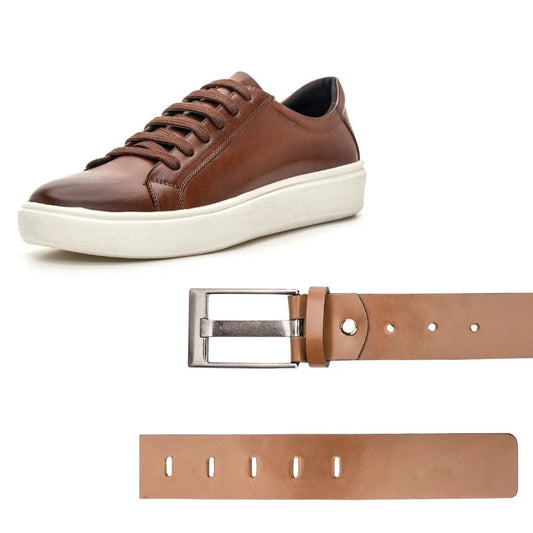 Kit Sapato Masculino Whisky + Cinto Whisky 100% Couro