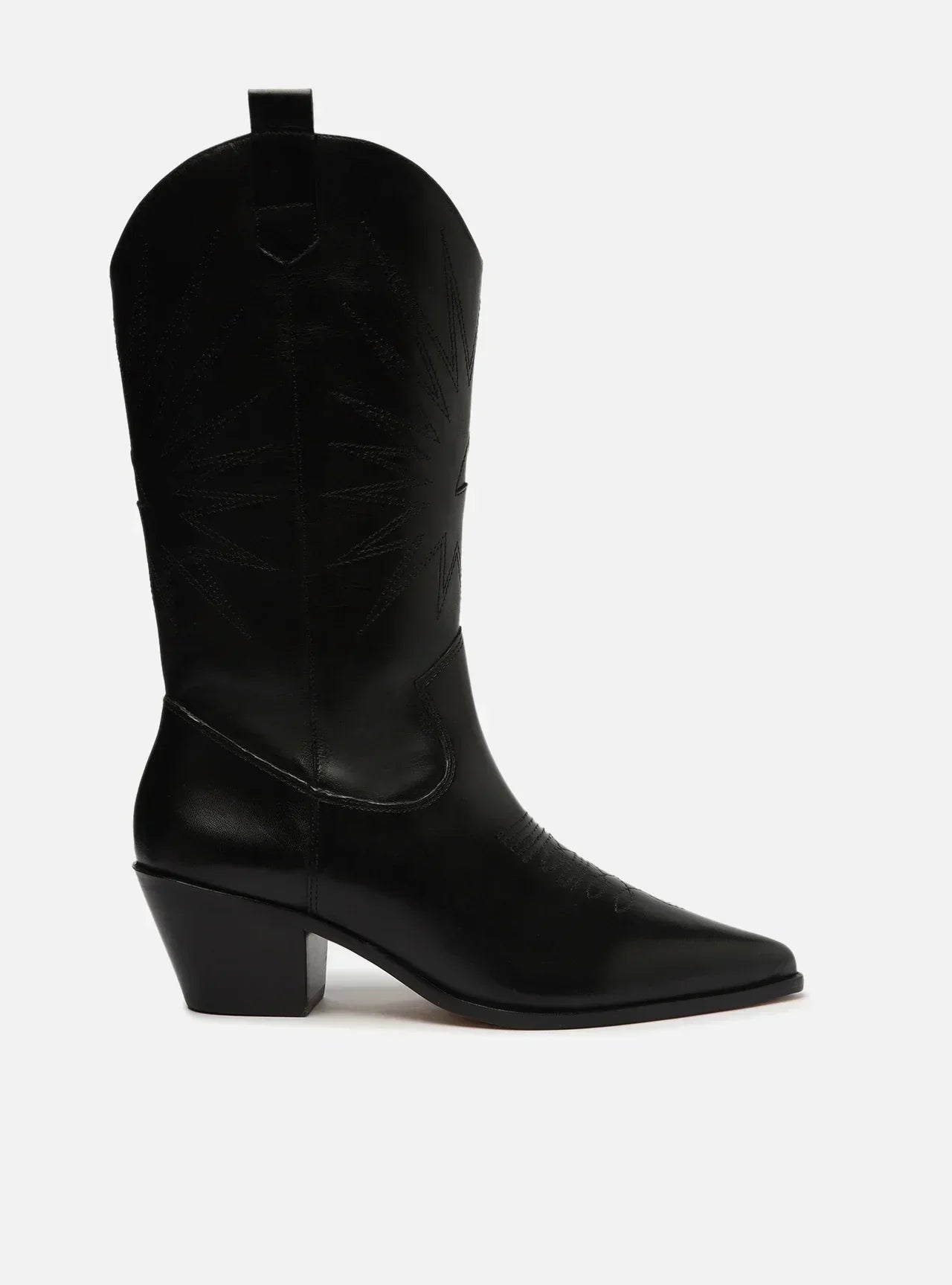 Bota Preta Couro Cano Médio Western