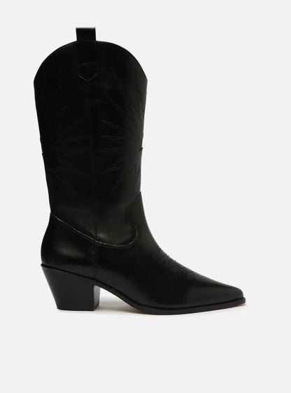 Bota Preta Couro Cano Médio Western