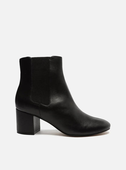 Bota Preta Couro Chelsea Salto Bloco Cano Curto