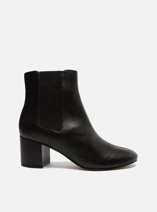 Bota Preta Couro Chelsea Salto Bloco Cano Curto