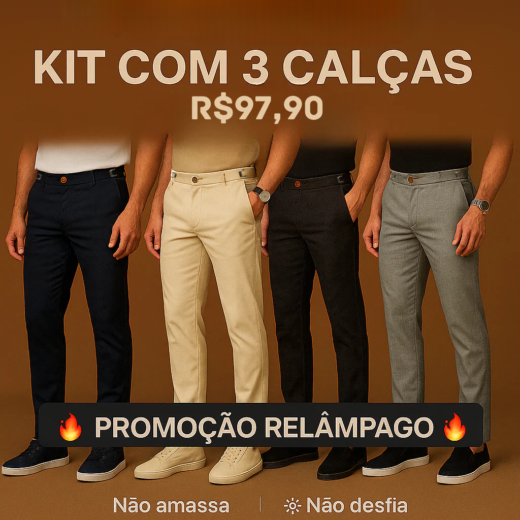 Calça Alfaiataria Masculina Mônaco com Ajuste – Kit com 3 Unidades