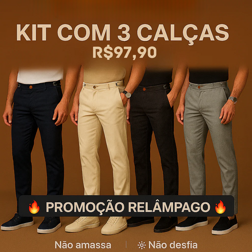 Calça Alfaiataria Masculina Mônaco com Ajuste – Kit com 3 Unidades
