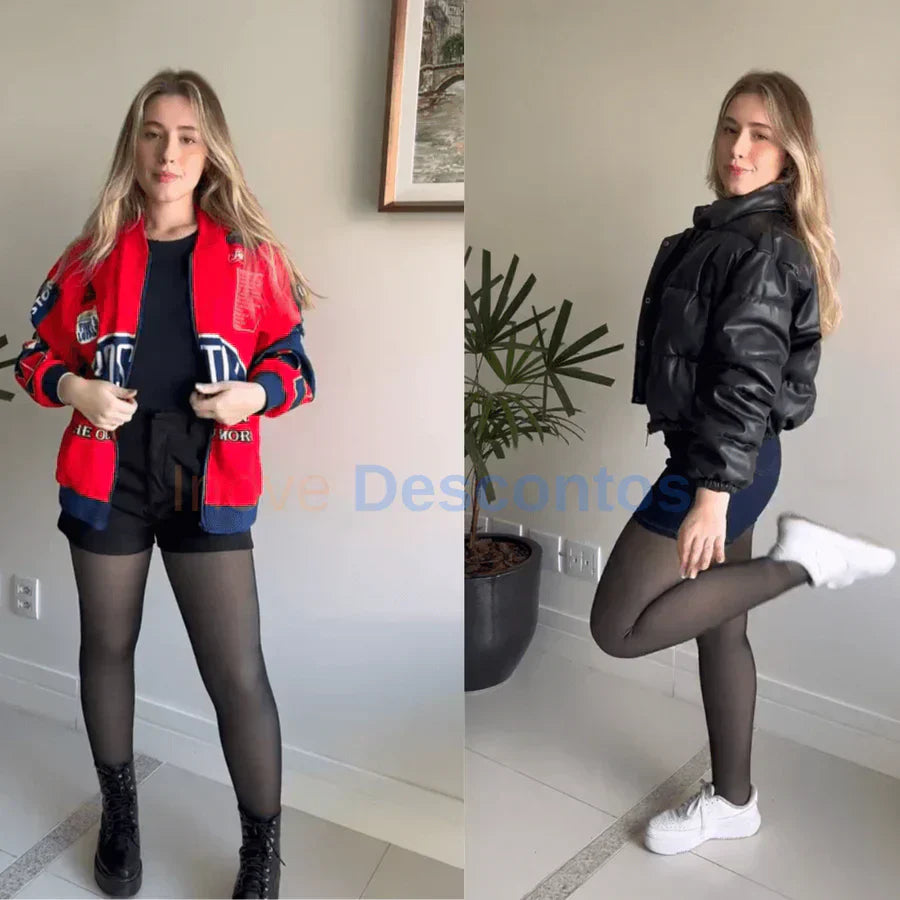 Kit 2 Meias-Calça Forrada Translúcida