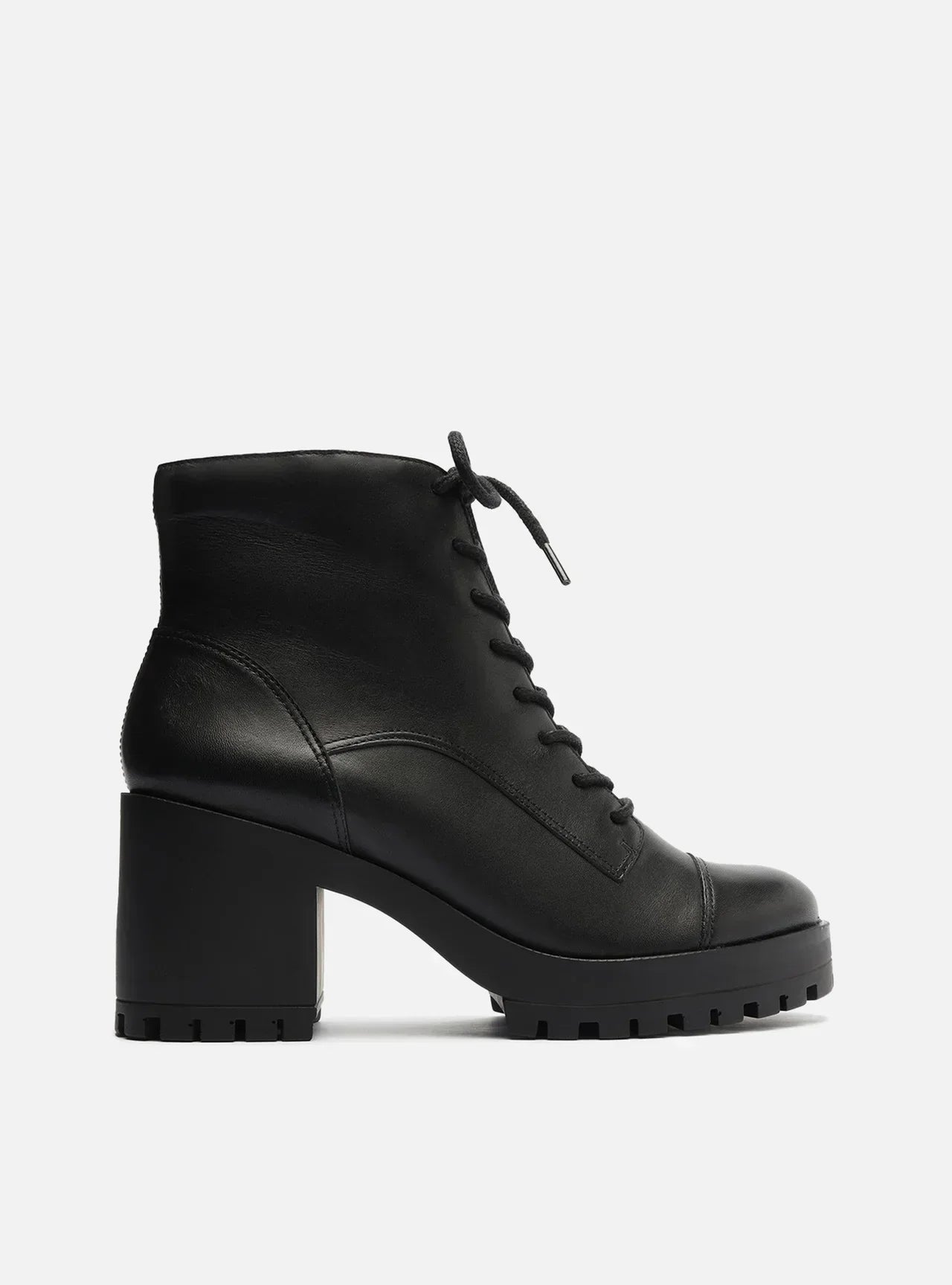 Bota Coturno Preta Couro Salto Bloco Tratorado