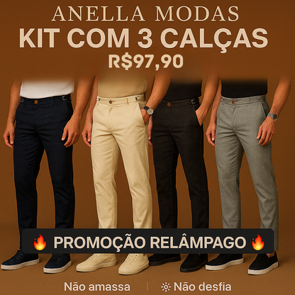 Calça Alfaiataria Masculina Mônaco com Ajuste – Kit com 3 Unidades