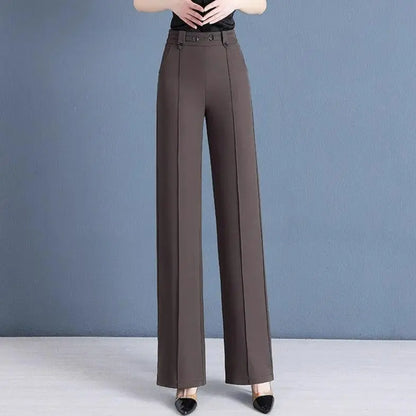 Kit 5 Calças Femininas Lavina de Cintura Alta com Botões Frontais em Poliéster e Seda Gelo