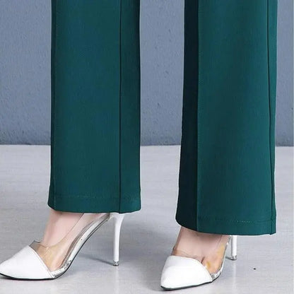 Kit 5 Calças Femininas Lavina de Cintura Alta com Botões Frontais em Poliéster e Seda Gelo