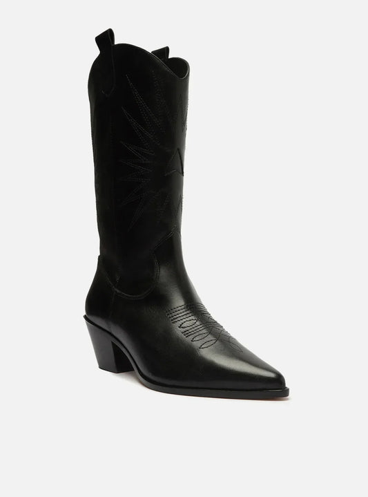 Bota Preta Couro Cano Médio Western