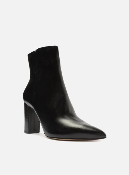 Bota Preta Couro Cano Curto Bloco Bico Fino