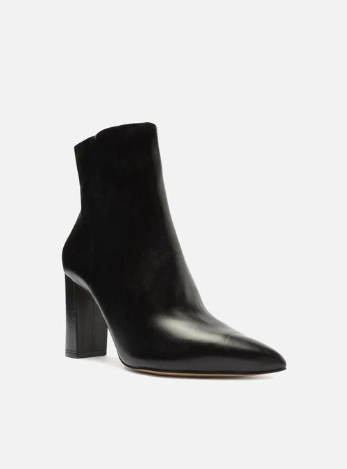 Bota Preta Couro Cano Curto Bloco Bico Fino