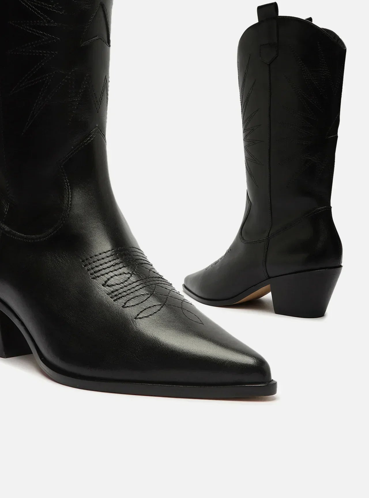 Bota Preta Couro Cano Médio Western