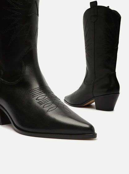 Bota Preta Couro Cano Médio Western