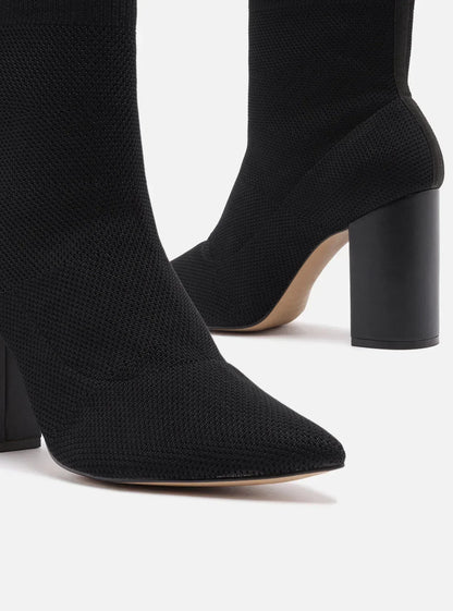 Skinny Boot Preta Knit Salto Bloco Helena