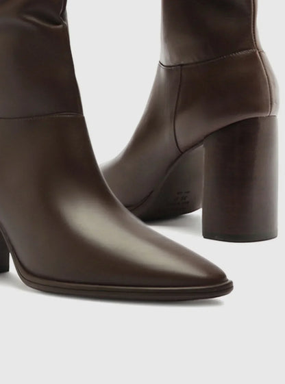 Bota Over The Knee Marrom Couro Salto Alto